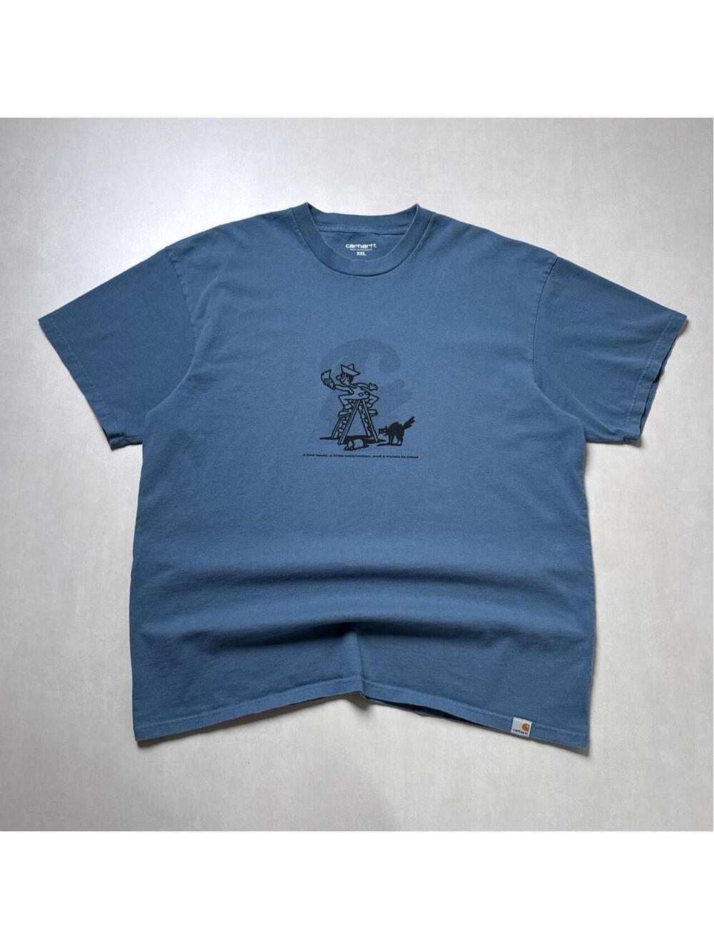 Y2K Carhartt 00s blue graphic workwear t shirt